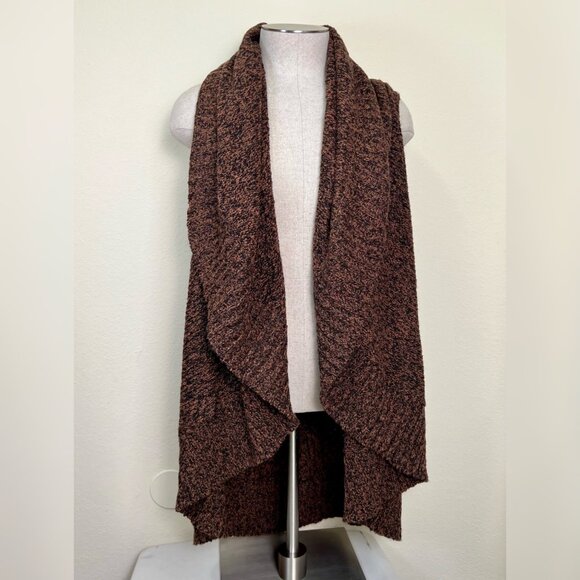 FEVER Brown & Black Marled Open Front Draped Cardigan Vest Extra Large - Picture 1 of 7